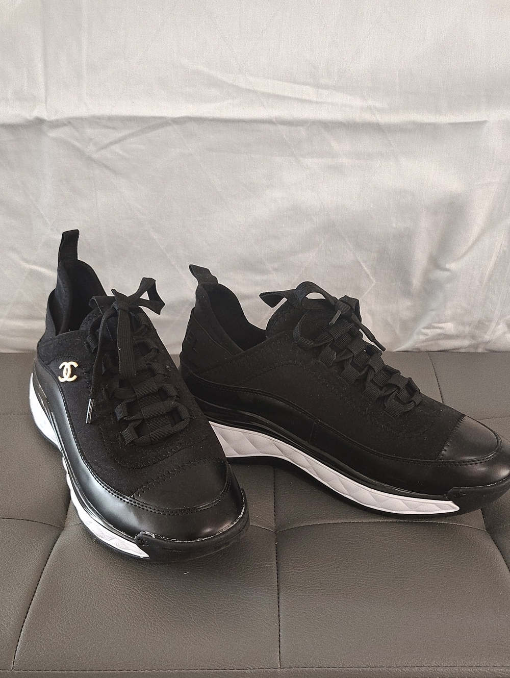 CHANEL Black and White Low-Top Platform Sneakers